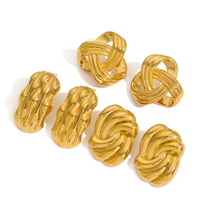 Three pairs of irregular textured 18K gold-plated stud earrings on white background