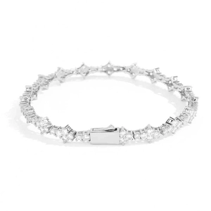 6.5mm silver tennis bracelet for men with sparkling zircon cross-star link design