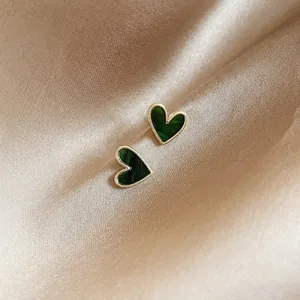 Retro Heart Stud Earrings With Enamel Glaze And 925 Sterling Silver Earring Post Elegant Vintage Jewelry For Women