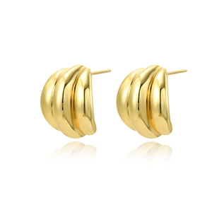 Minimalist geometric C-shaped hoop earrings with layered wave texture in 18k gold plating