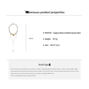 Detailed chart showing baroque pearl necklace dimensions and copper resin materials
