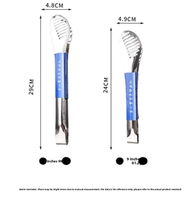 Detailed size comparison and specifications for 9 and 12 inch stainless steel food tongs