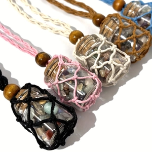 Handmade Woven Necklace Cord Empty Stone Holder Adjustable Net Pouch With Wooden Beads Bohemian Style Unisex Accessories