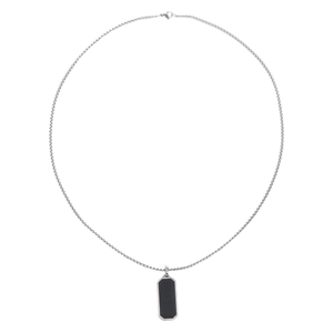 Sleek men's stainless steel necklace with a black rectangular pendant and silver chain