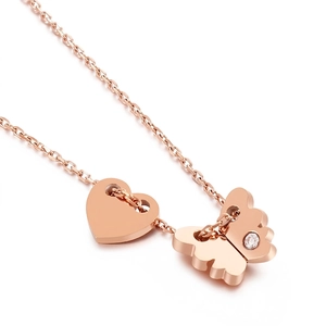 Minimalist rose gold butterfly and heart pendant necklace with sparkling cubic zirconia