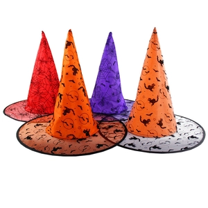 Halloween witch hats set with spider web and bat prints for costume parties