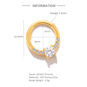 Detail showing 8mm inner diameter of gold 925 silver double-row zircon piercing ring