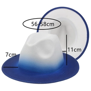Detailed size specifications for tie-dye gradient wool fedora with 7cm wide brim width