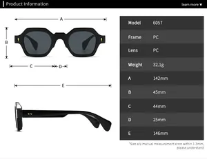 Detailed size specifications for small frame sunglasses with precise measurements in mm