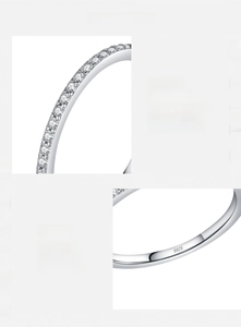 Detailed macro view of Moissanite row ring with S925 sterling silver hallmarking