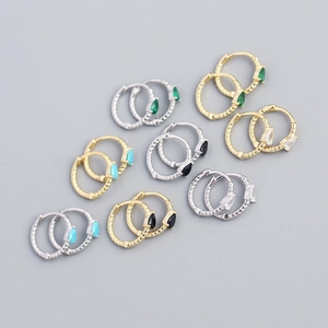 S925 Sterling Silver Hoop Earrings Twisted Rope Design With Teardrop Cubic Zirconia Geometric Commute Jewelry For Women