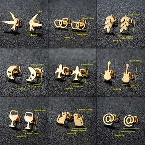 Minimalist Stainless Steel Stud Earrings Animal Cat Bird Heart Moon Airplane Guitar Shape Fashion Jewelry For Women