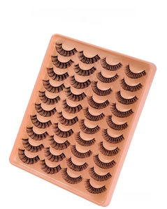 20 pairs of Russian curl mixed false eyelashes neatly arranged in a pink product tray