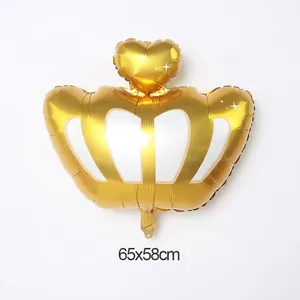 Golden crown foil balloon with heart detail for birthday party decoration 65x58cm