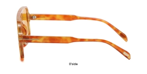 Detailansicht der Sonnenbrille in Schildpatt-Optik mit Metallscharnier und CE-Zertifizierung