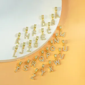 Set of 26 gold-plated A-Z alphabet charms with cubic zirconia for DIY jewelry making