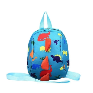 Blue kids dinosaur backpack with 3D fins and adjustable straps for toddlers