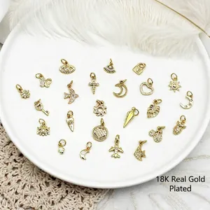 Assorted 18K gold plated charms with micro-inset zircons for DIY jewelry making