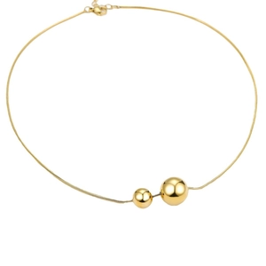 Minimalist gold stainless steel snake chain necklace with dual polished spherical beads