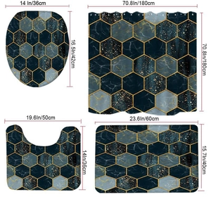Dimensioni dettagliate del set bagno in marmo con tenda doccia e tappetini coordinati