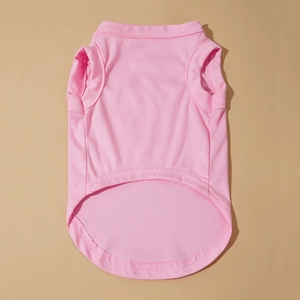 Pink cotton pet vest t-shirt for small dogs and cats shown in a top-down flat lay view