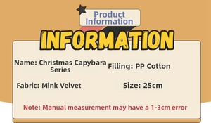 Information chart for 25cm Christmas Capybara plush with ferret fleece and PP cotton