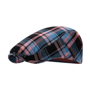 Retro colorful plaid flat cap for men and women featuring vibrant pink and blue check patterns