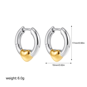 Detail showing dimensions of heart earrings measuring 17mm by 16mm and weighing 6.0g