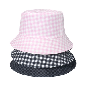 Reversible Checkered Bucket Hat Polyester Gingham Pattern Sun Protection Outdoor Travel Casual Retro Fisherman Cap Women