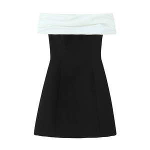 Robe Midi Femme Noir Et Blanc Bloc De Couleur Sans Bretelles Haut Tube Froncé Coupe Ajustée Élégante Bodycon Chic