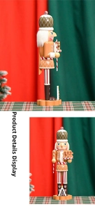 Detailed view of 38cm wooden gingerbread chef nutcracker holding a tray and candy cane