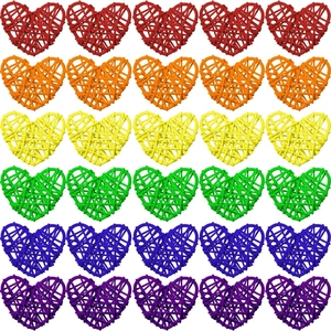 Set of 30 colorful 6cm heart-shaped wicker rattan balls for wedding and vase decor
