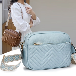 Borsa a Tracolla Trapuntata a Chevron da Donna in Pelle PU Retrò Piccola Borsa Quadrata Con Tracolla Larga Urban Fashion