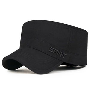 Classic black cotton cadet cap with 3D Spirit embroidery and adjustable metal buckle