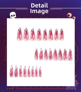 24 pieces of stiletto press-on nails with red flame textures and Halloween motifs