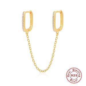 925 Sterling Silver U-Shaped Butterfly Tassel Chain Earrings Rhinestone Inlaid Double Ear Hole Hoop Ear Buckle For Women