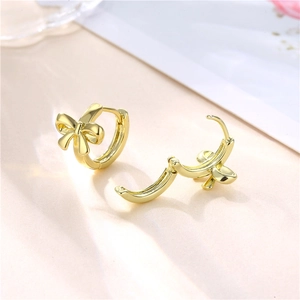 Minimalist 18K gold plated bow-knot hoop earrings shown in open and closed positions