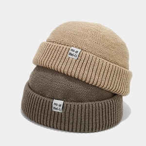 Retro knitted beanie hats for men and women in light brown and dark coffee colors