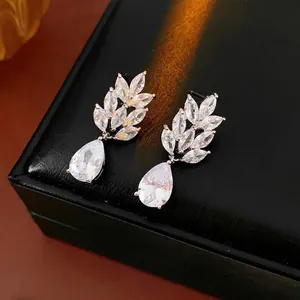 Zircon Drop Earrings With Silver Earring Post Wheat Ear Water Drop Pear Cut Copper Luxury Jewelry For Women