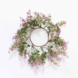 Violet eucalyptus leaf candle ring wreath with purple gradient tips for table decor
