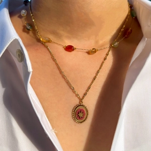 Französisch Vintage Edelstahl Vergoldet Naturstein Stern Anhänger Halskette Handgefertigt Perlen Künstliche Perle Schmuck Für Damen