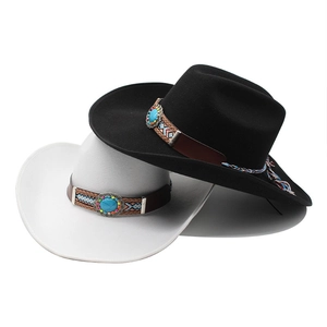 Classic western wool felt cowboy hats in black and white with turquoise leather bands