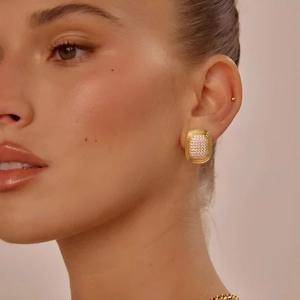 Square Oval Geometric Stud Earrings Stainless Steel With Full Rhinestones And Faux Artificial Pearls French Retro Light Luxury Jewelry Women
