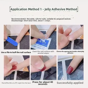 Step-by-step tutorial for applying press-on nails with jelly adhesive tabs and tools