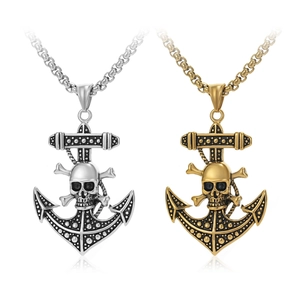 Vintage Skull Anchor Pendant Necklace Stainless Steel Punk Pirate Style Gothic Retro Jewelry For Men Women