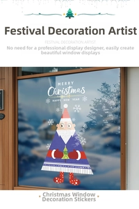 Christmas Santa claus electrostatic window sticker on glass with snowy outdoor background