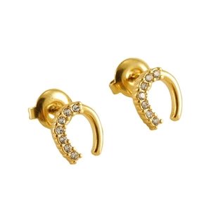 Boucles d'oreilles fer à cheval plaquées or 18 carats avec cristaux et design croisé