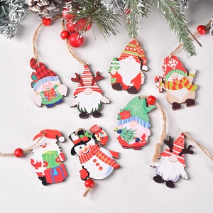 Set of 12 Christmas wooden hanging ornaments featuring faceless gnomes and snowmen