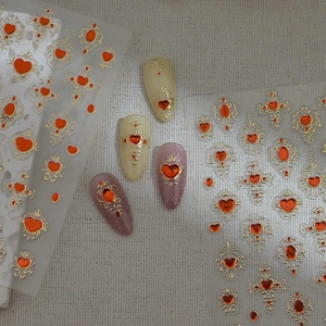 3D vintage court style nail art stickers featuring red hearts and gold embossed frames