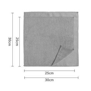 Absorbent grey microfiber cleaning cloth showing dimensions of 30x30cm on white background